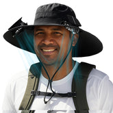 Solar fan hat for men with dual built-in fans and wide UPF 50+ brim