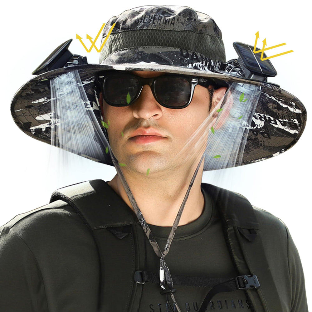 Solar Fan Hat with two solar-powered fans - side angle