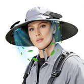 Light grey Solar Fan Hat with wide brim - front view
