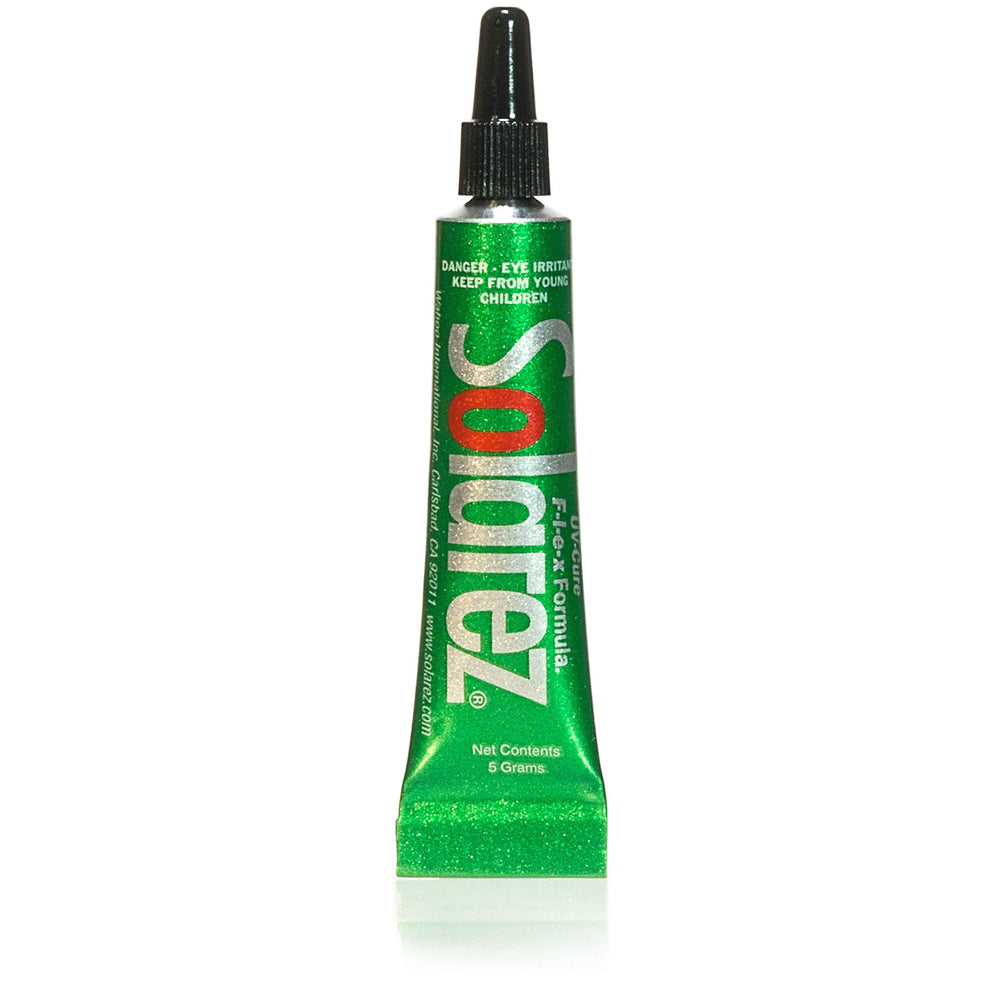 SOLAREZ Fly-Tie Flex 5 g bottle closeup showing compact, travel-ready design for anglers.