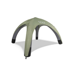 SOLI inflatable shade canopy packaged in a backpack for travel-friendly shade.