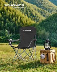 SONGMICS 2-pack folding chair with cup holder keeps drinks within reach during picnics.