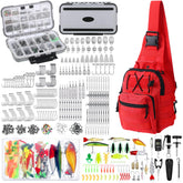 Sosation 482-piece fishing gear kit with red backpack and tackle box