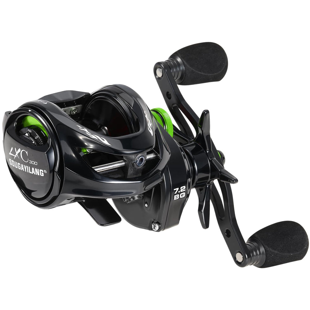 Front view of Sougayilang Baitcasting Reel Size 300 Green Left Handed