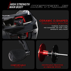 Sougayilang Baitcasting Reel 300 Red Left-Handed – left-side profile