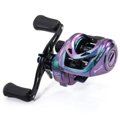Left-hand low-profile baitcasting reel with 8:1 gear ratio