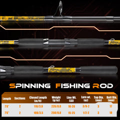 Carbon and fiberglass composite fishing rod for bass and catfish