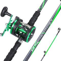 Sougayilang progressive glass fishing pole with left-handed green reel