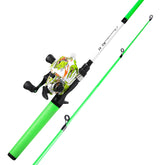 Sougayilang spincast rod 6ft 2-piece ready for easy casting on calm water.