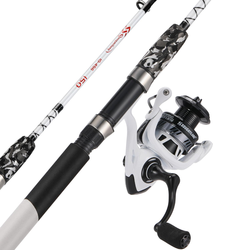 Sougayilang spinning reel closeup highlights smooth line lay for steady casts.