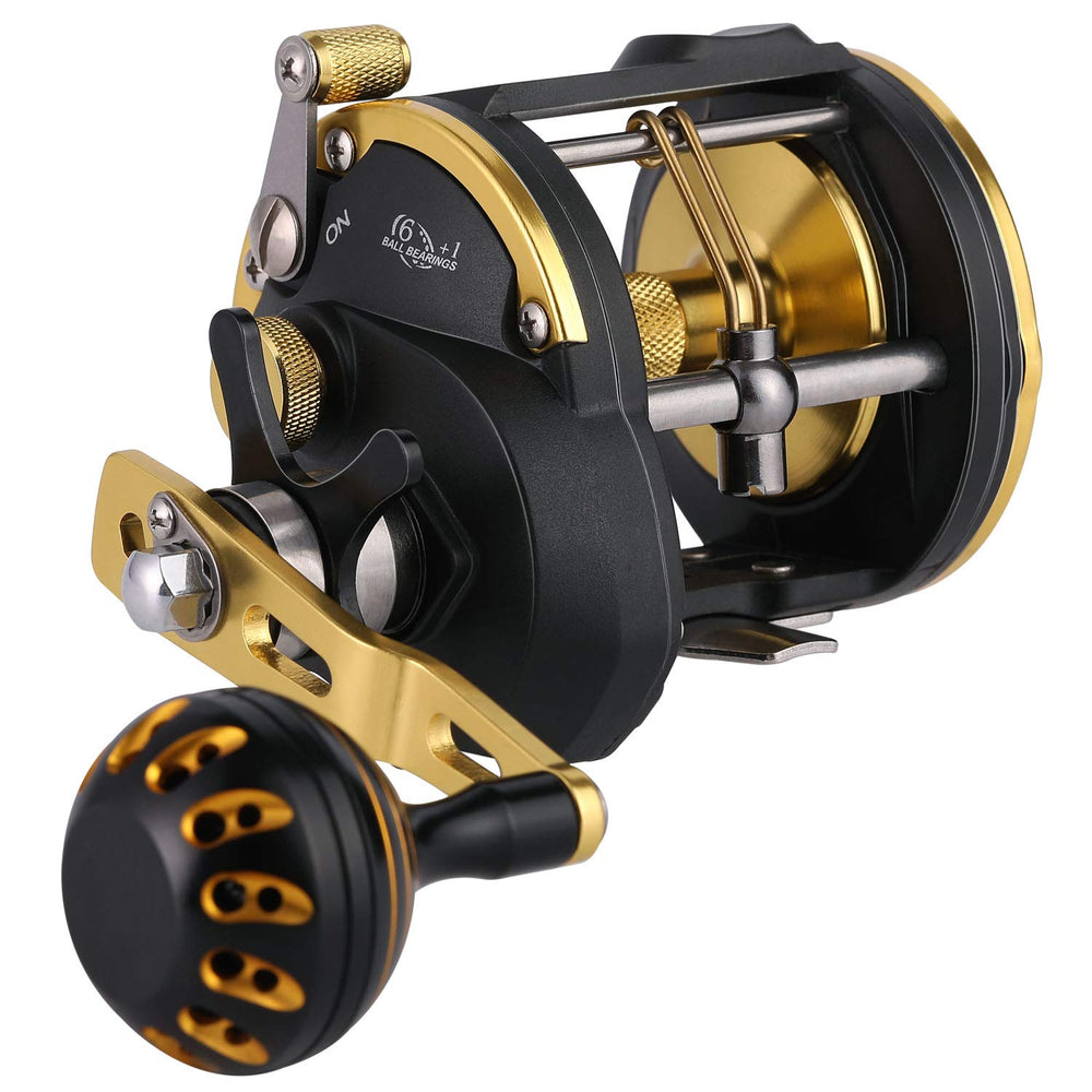 Front view of Sougayilang SHA40-Golden trolling reel