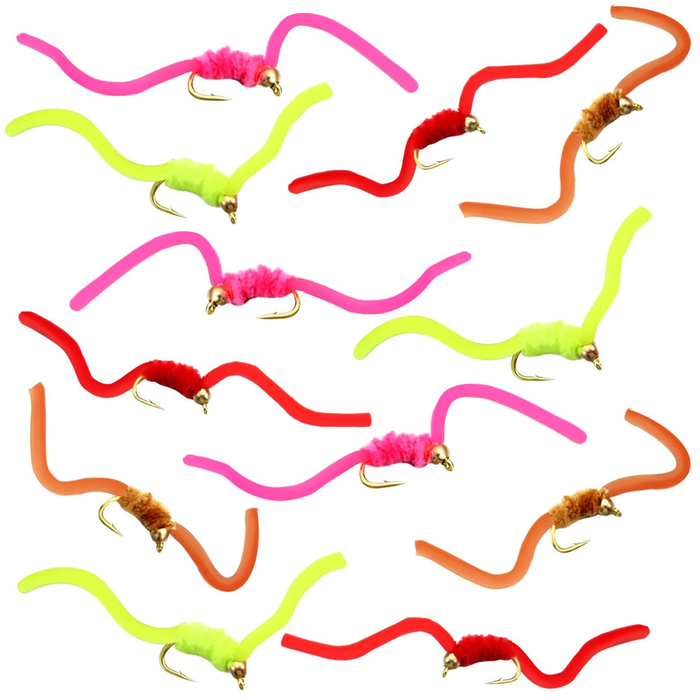 Soulchen San Juan worm fly set – 12-piece assortment in four natural colors