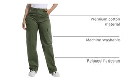 Soulsfeng Women's Green Baggy Cargo Pants waistband close-up shows durable stitching.