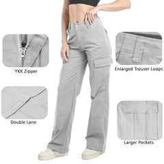 Soulsfeng women's grey cargo pants pocket detail highlights functional storage.