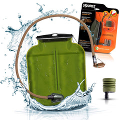 Source ILPS Armor System with UTA Mouthpiece front view showcases rugged hydration for outdoor missions.