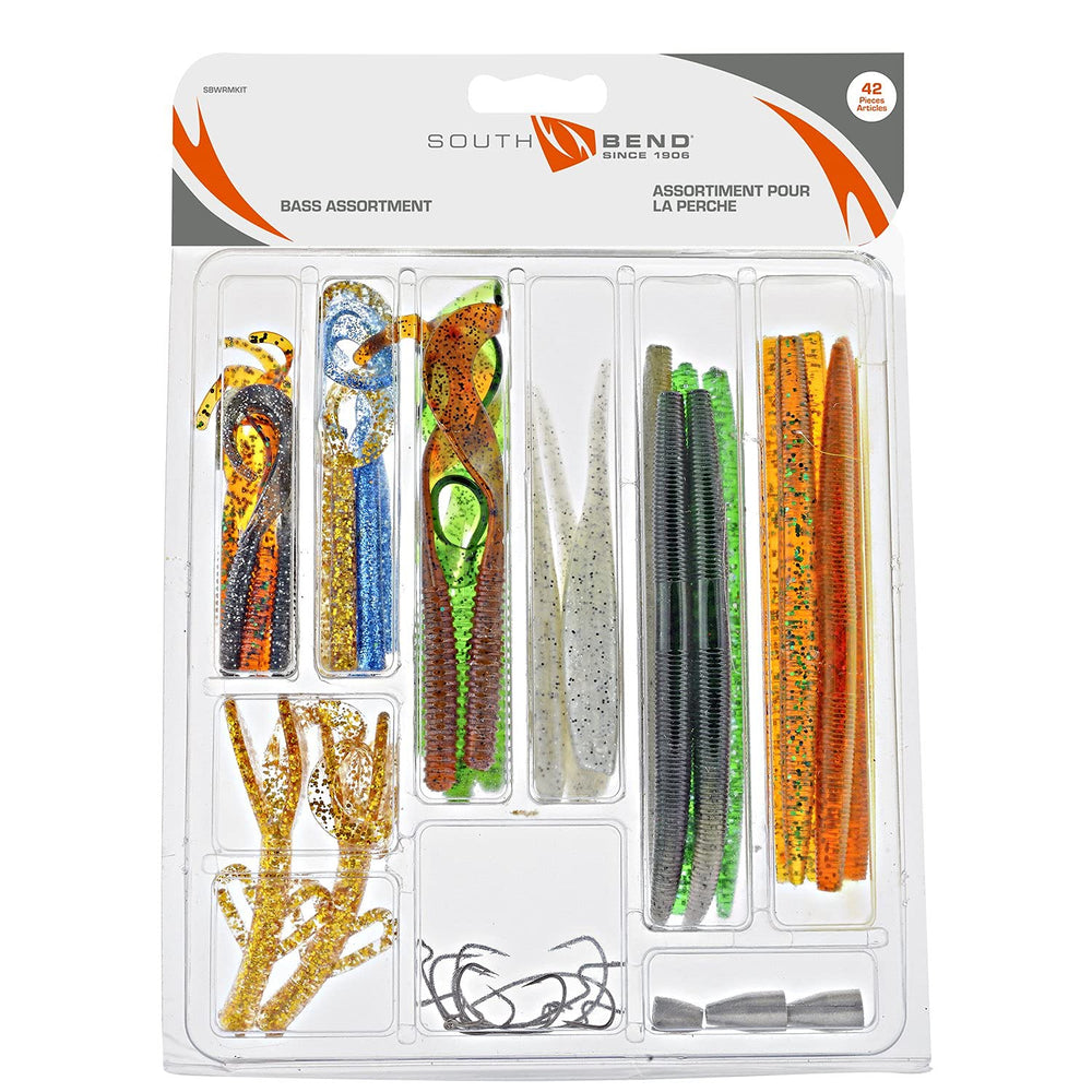 South Bend Bass Assortment Tackle Kit — 42-piece fishing accessories set in tackle box