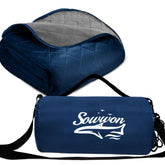 Sowwon waterproof blanket back view keeps you dry and comfy on damp grass.