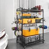SOYEEZE 3-tier garage fishing rod rack holding up to 12 rods