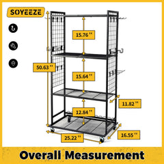 Front view highlighting four tiers of rod storage
