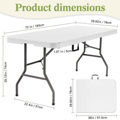 SparkByLiye 6ft folding table supports up to 350 lbs for reliable meals or crafts