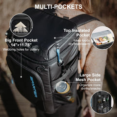 SPARTER Backpack Cooler front and side pockets organize snacks and essentials