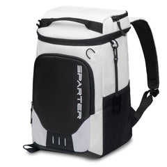 SPARTER backpack cooler front view with dual insulated compartments for drinks and snacks.