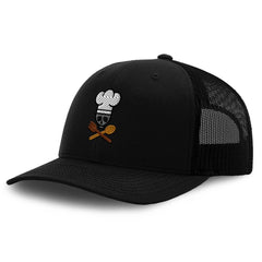 Speedy Pros custom trucker hat with skull embroidery for bold style and durability.