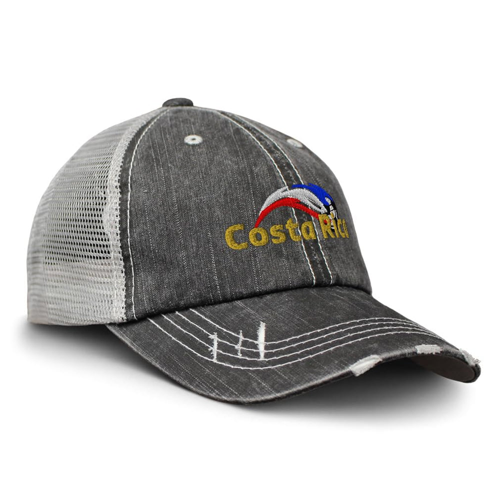 Front view of Speedy Pros distressed Costa Rica soccer trucker hat