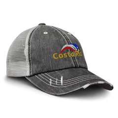 Front view of Speedy Pros distressed Costa Rica soccer trucker hat