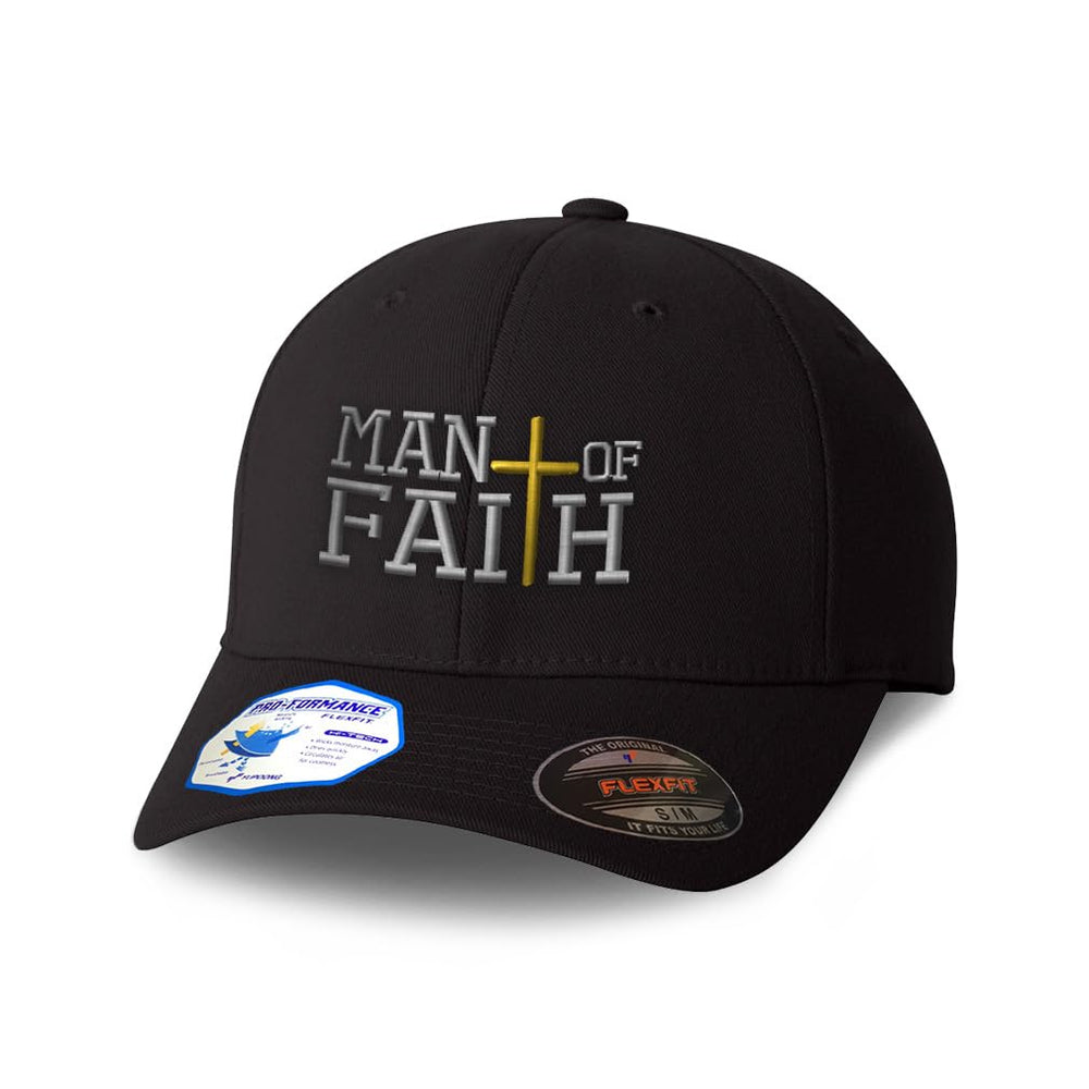 Speedy Pros Flexfit cap with Man of Faith embroidery adds bold faith to your outfit.