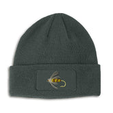 Speedy Pros patch beanie with fishing fly embroidery for outdoor anglers.