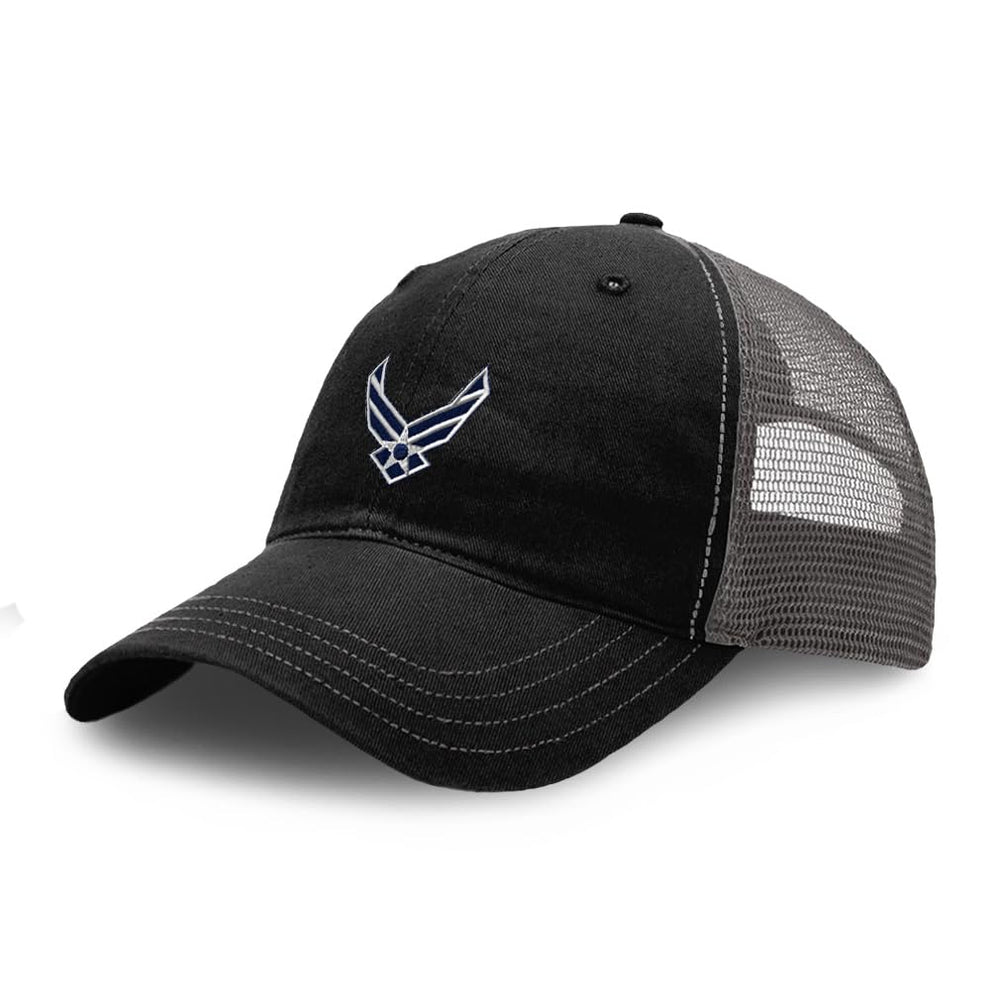 Speedy Pros Richardson cap front view with Air Force emblem embroidery.
