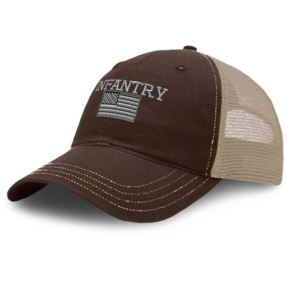 Speedy Pros Richardson soft mesh cap front view with vibrant American Flag Infantry embroidery for daily wear