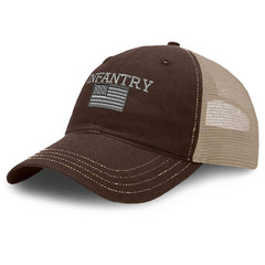 Speedy Pros Richardson soft mesh cap front view with vibrant American Flag Infantry embroidery for daily wear