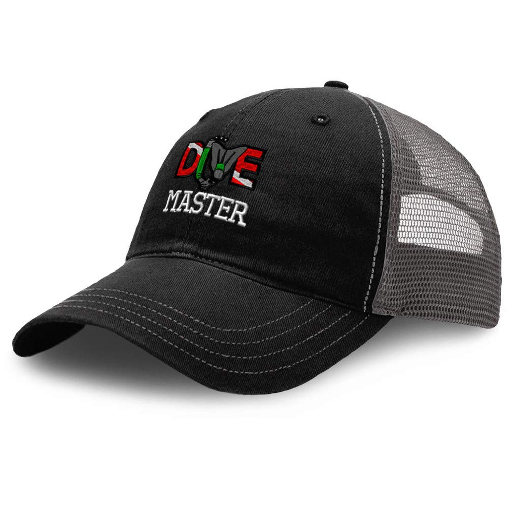 Speedy Pros Richardson Trucker Dive Master front view showing sun-ready embroidery.