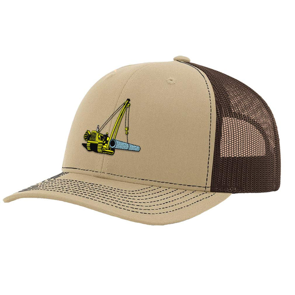 Speedy Pros Richardson Trucker Hat front view with pipeline dozer embroidery for bold style.