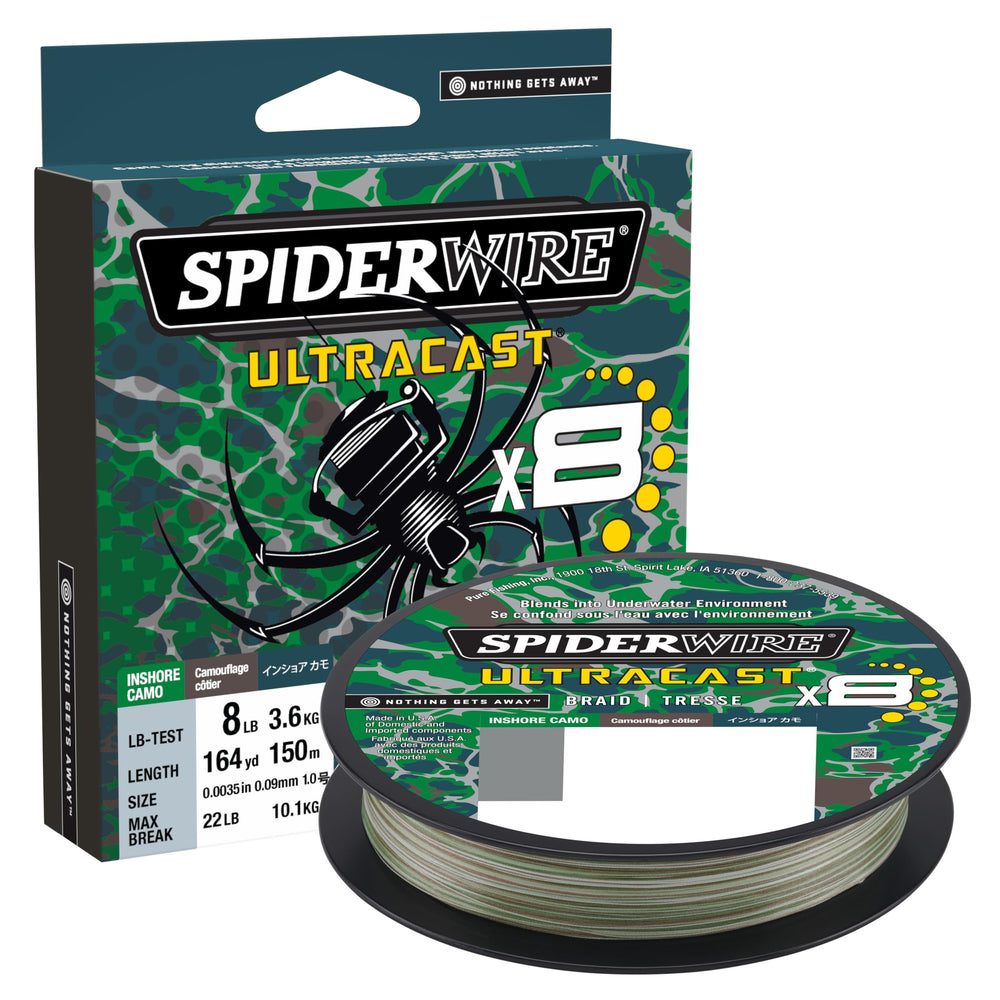 SpiderWire Ultracast braid fishing line with aqua camo shows strike visibility and long casts