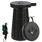 Spisces 18-inch stool folded for compact transport and storage.