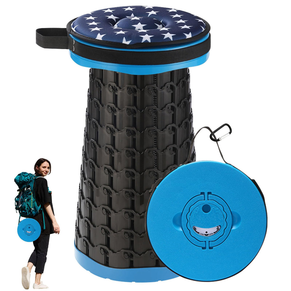 Spisces collapsible stool closed for easy travel and quick setup.