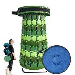 Spisces XXL collapsible stool closed with cushion for compact storage and quick setup.