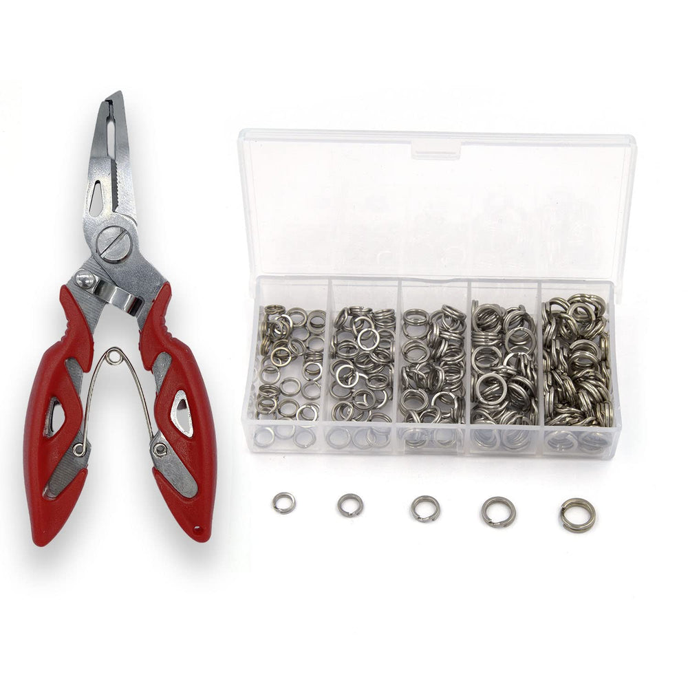 200-piece stainless steel fishing split rings in five sizes (5.4mm to 8.6mm), 40 pieces each