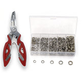 200-piece stainless steel fishing split rings in five sizes (5.4mm to 8.6mm), 40 pieces each