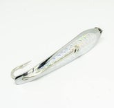 Spoon fishing lure for offshore trolling with 4 1/2 inch blade in silver finish