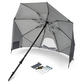 Sport-Brella Fieldedge gray 6-foot canopy shading two to three people.