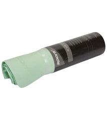 Sporti bright-green chamois towel folded neatly for compact storage