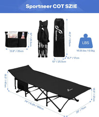 Sportneer camping cot heavy-duty-frame shows sturdy support