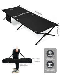 Sportneer camping cot features stainless-steel brackets for durable, repeated outdoor use.