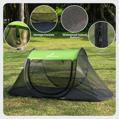 Sportneer pop-up mosquito net tent shows breathable mesh for airflow and comfort.