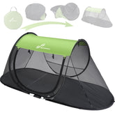 Sportneer pop-up mosquito net tent demonstrates rapid setup for camping.