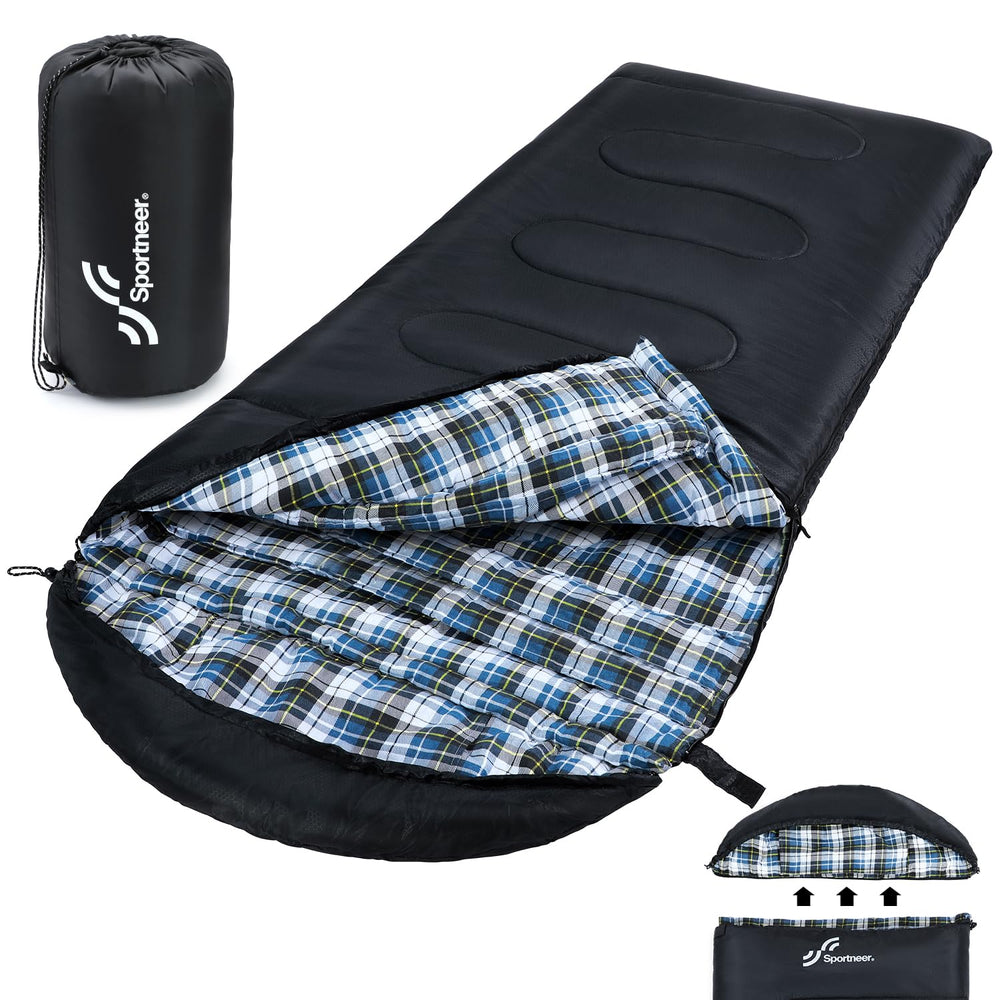 Sportneer sleeping bag hooded-removable design offers adaptable warmth for variable-weather camping.